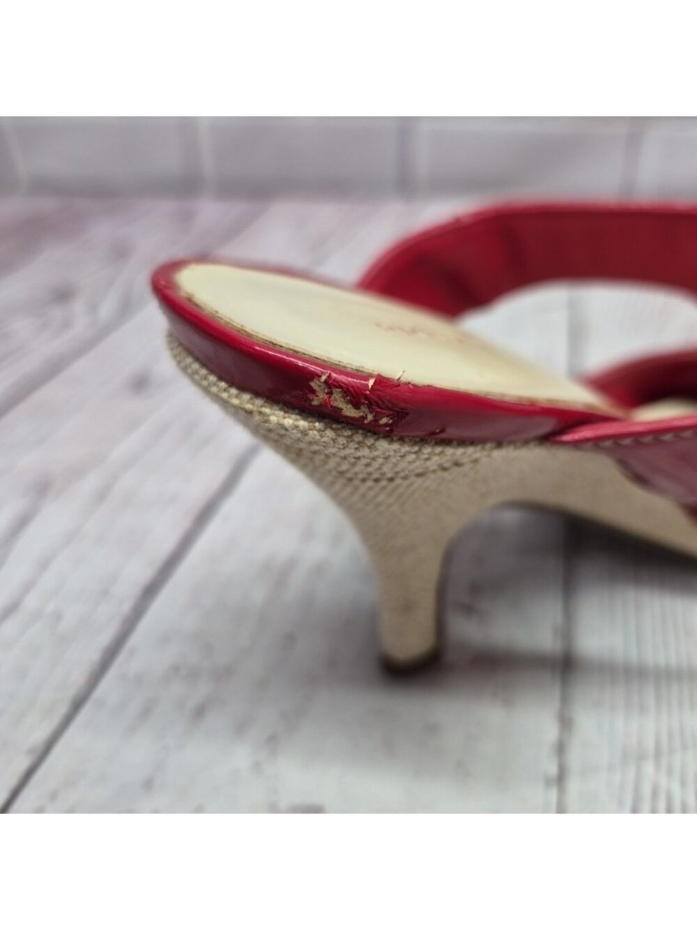 Women’s 7w Predictions Shiny Red Patent Open Toe 3" Heels - Picture 5 of 8